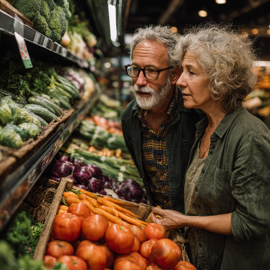 Щаслива літня пара готує здорову їжу разом на кухні